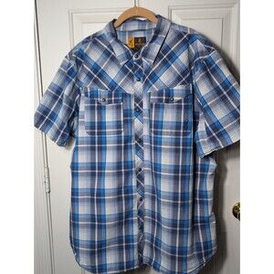 Browning Button Shirt Mens 2XL Blue Plaid S/S Cotton Western Hunting Shooting